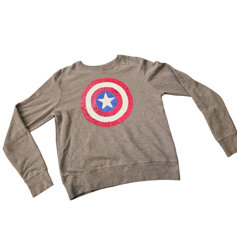 Disney Parks Captain America Sweatshirt Womens XL Gray Sequin Shield Good Marvel